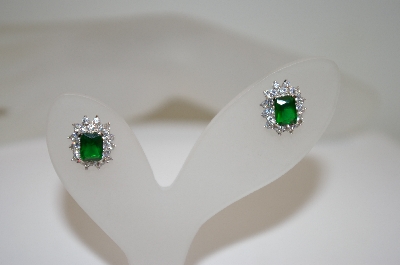 +MBA #18-390  Designer "RP" Green & Clear Square Cut CZ Earrings