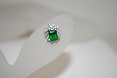 +MBA #18-390  Designer "RP" Green & Clear Square Cut CZ Earrings