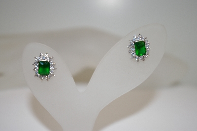 +MBA #18-390  Designer "RP" Green & Clear Square Cut CZ Earrings