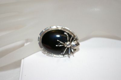 +MBA #18-369  Artist Signed Sterling Black Onyx Spider Pin