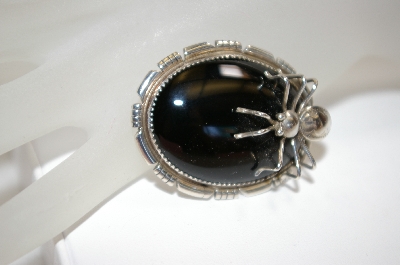 +MBA #18-369  Artist Signed Sterling Black Onyx Spider Pin