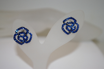 +MBA #18-278  Blue Crystal Rose Earrings