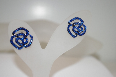 +MBA #18-278  Blue Crystal Rose Earrings