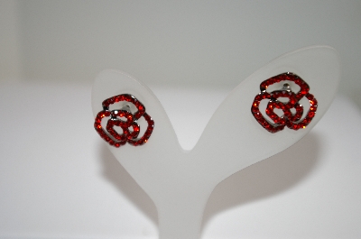 +MBA #18-210  Red Crystal Rose Earrings