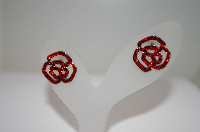 +MBA #18-210  Red Crystal Rose Earrings