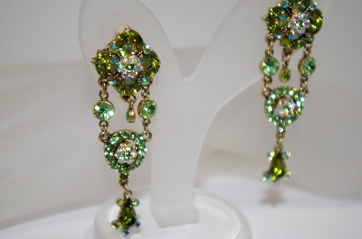 +MBA #18-274  Fancy Green & AB Crystal Earrings