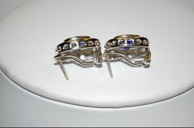 +  Charles Winston Square Cut Blue & Clear Cz Pierced Earrings