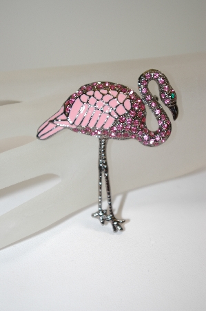 +MBA #18-301  Pink & Crystal Flamingo Brooch