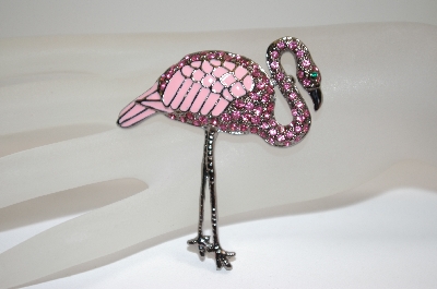 +MBA #18-301  Pink & Crystal Flamingo Brooch