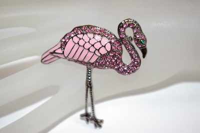 +MBA #18-301  Pink & Crystal Flamingo Brooch