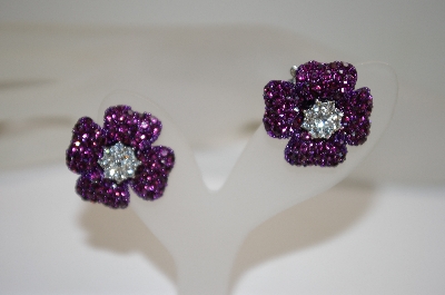 +MBA #18-309  Pair Of Clip On Purple Crystal Earrings