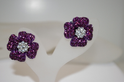 +MBA #18-309  Pair Of Clip On Purple Crystal Earrings