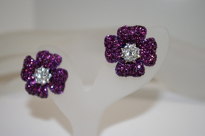 +MBA #18-309  Pair Of Clip On Purple Crystal Earrings