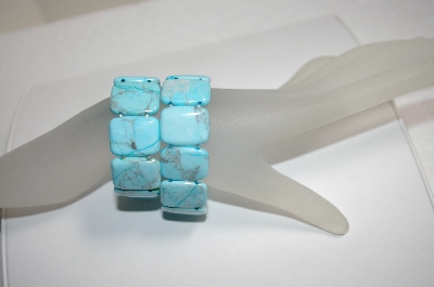+MBA #18-050  Set Of Two Blue Gemstone Stretch Bracelets