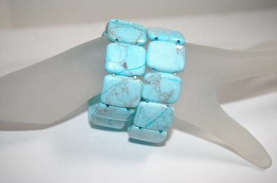 +MBA #18-050  Set Of Two Blue Gemstone Stretch Bracelets