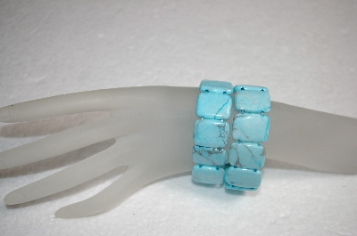 +MBA #18-044  Set Of 2 Blue Gemstone Stretch Bracelets
