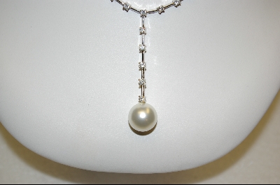 + Large Glass Pearl & CZ Necklace W/ Matching Pierced Earrings