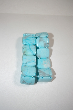 +MBA #18-050A  Set Of 2 Blue Gemstone Stretch Bracelets