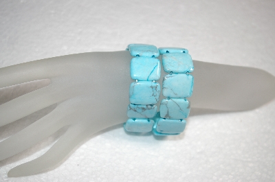 +MBA #18-050A  Set Of 2 Blue Gemstone Stretch Bracelets