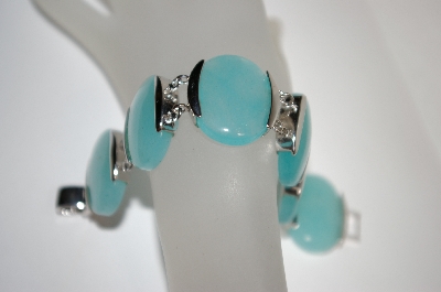 +MBA #18-187   "6 Stone Blue Jade Sterling Bracelet