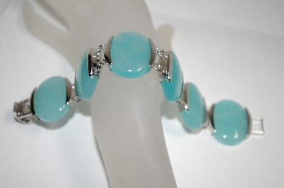 +MBA #18-187   "6 Stone Blue Jade Sterling Bracelet