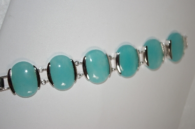 +MBA #18-187   "6 Stone Blue Jade Sterling Bracelet