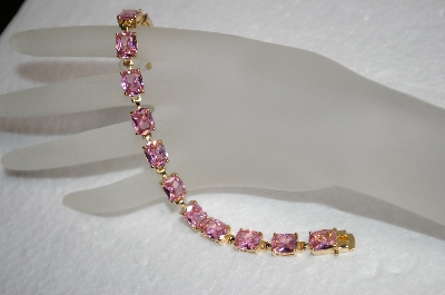 +MBA #18-141  Elegant Pink CZ Cushion Cut Gold Plated Bracelet