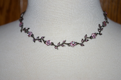 +MBA #18-191  Simple Pink Crystal Flower Necklace