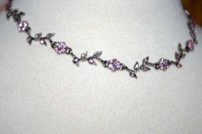 +MBA #18-191  Simple Pink Crystal Flower Necklace
