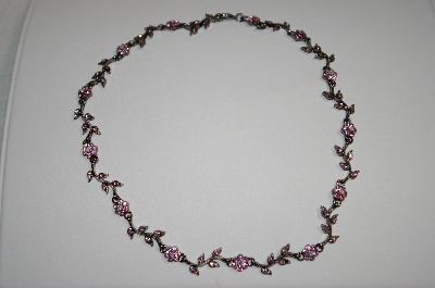 +MBA #18-191  Simple Pink Crystal Flower Necklace