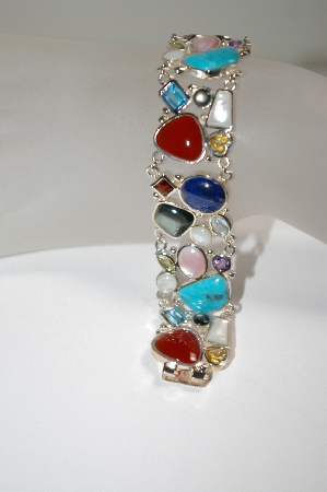 +MBA #18-171  11 Gemstone Mosaic Sterling Bracelet