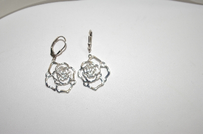 +MBA #18-376  Sterling Open Rose Lever Back Earrings