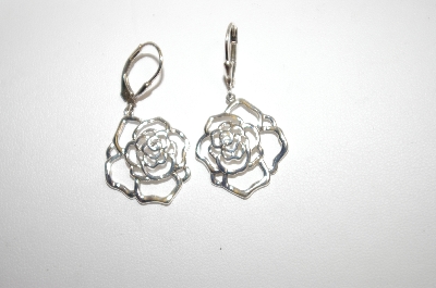+MBA #18-376  Sterling Open Rose Lever Back Earrings