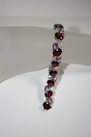 +*MBA #18-179  Garnet, Amethyst & Zircon Platinum Over Silver Bracelet