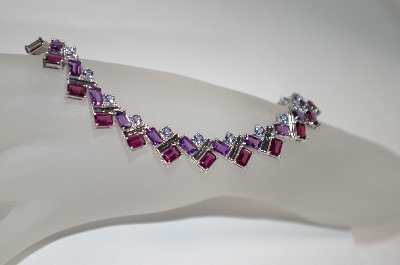 +MBA #18-185  Violet Garnet,Amethyst & Tanzanite Gemstone Bracelet