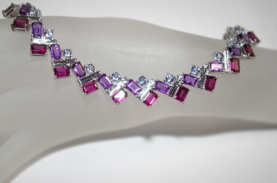 +MBA #18-185  Violet Garnet,Amethyst & Tanzanite Gemstone Bracelet