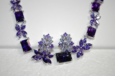 +MBA #18-227  Beautiful Purple & Lavender CZ Necklace & Earring Set
