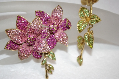 +MBA #18-156  Large 2 Piece Pink & Green Crystal Brooch