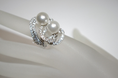 +MBA #18-238  Charles Winston Simulated White Pearl & Clear CZ Ring