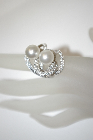 +MBA #18-238  Charles Winston Simulated White Pearl & Clear CZ Ring