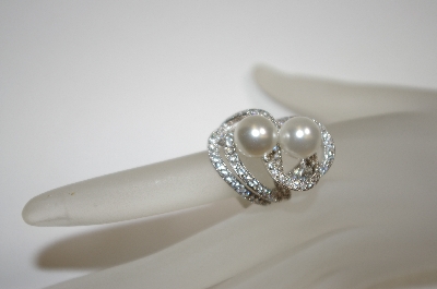+MBA #18-238  Charles Winston Simulated White Pearl & Clear CZ Ring