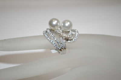 +MBA #18-238  Charles Winston Simulated White Pearl & Clear CZ Ring