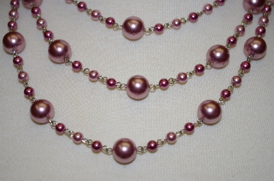 +MBA #19-285A  Majestic 3 Row Two Tone Pink Simulated Pearl Necklace & Matching Earrings