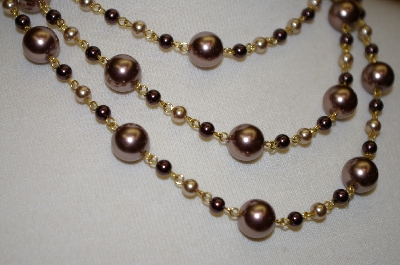 +MBA #19-291  Majestic 3 Row Two Tone Brown Simulated Pearl Necklace & Matching Earrings