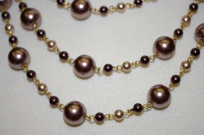 +MBA #19-291  Majestic 3 Row Two Tone Brown Simulated Pearl Necklace & Matching Earrings