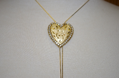 +MBA #19-325  Gold Plated Crystal Heart Ladies Bolo Style Necklace