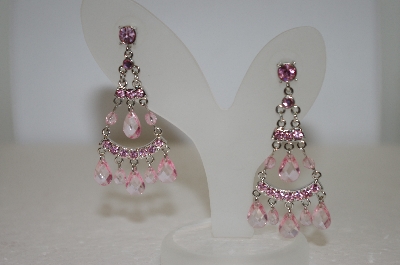 +MBA #19-123  Pink Crystal & Acrylic Dangle Earrings