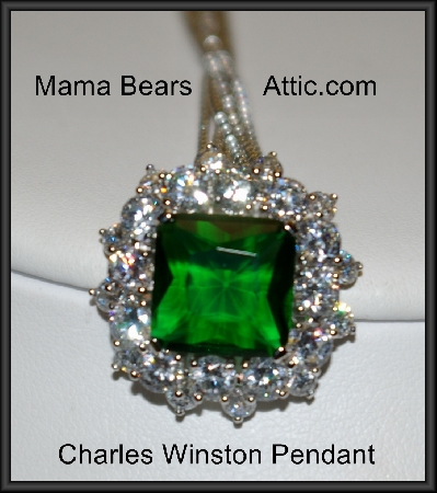 +  Charles Winston Square Cut Green CZ Necklace