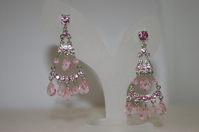 +MBA #19-123A  Pink Crystal & Acrylic Dangle Earrings