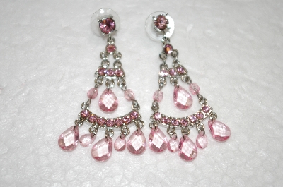 +MBA #19-123A  Pink Crystal & Acrylic Dangle Earrings